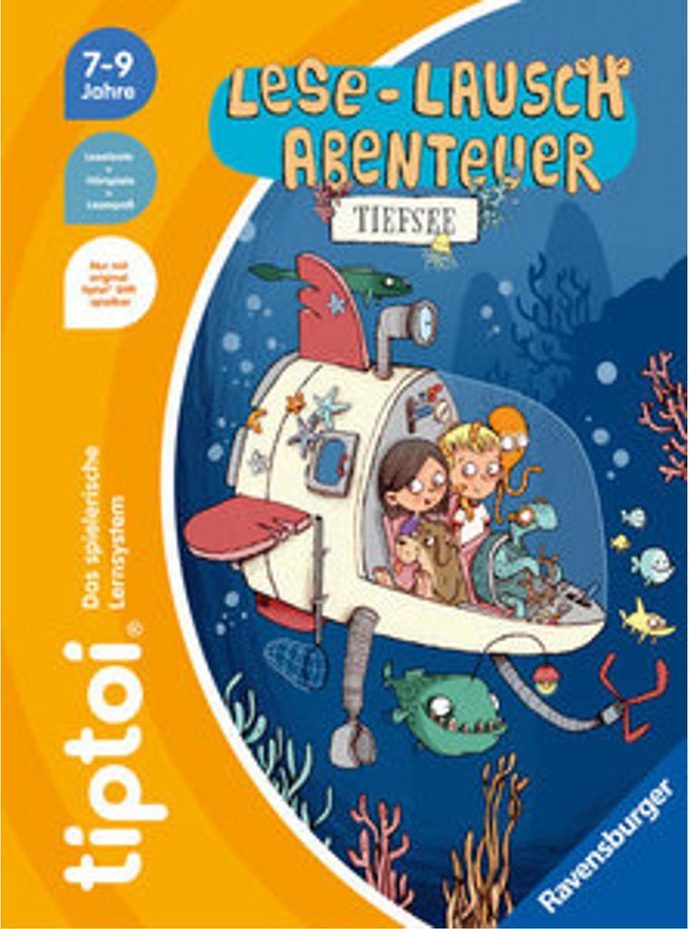 A children's book cover depicting a submarine underwater with children and a dog inside, surrounded by sea creatures.