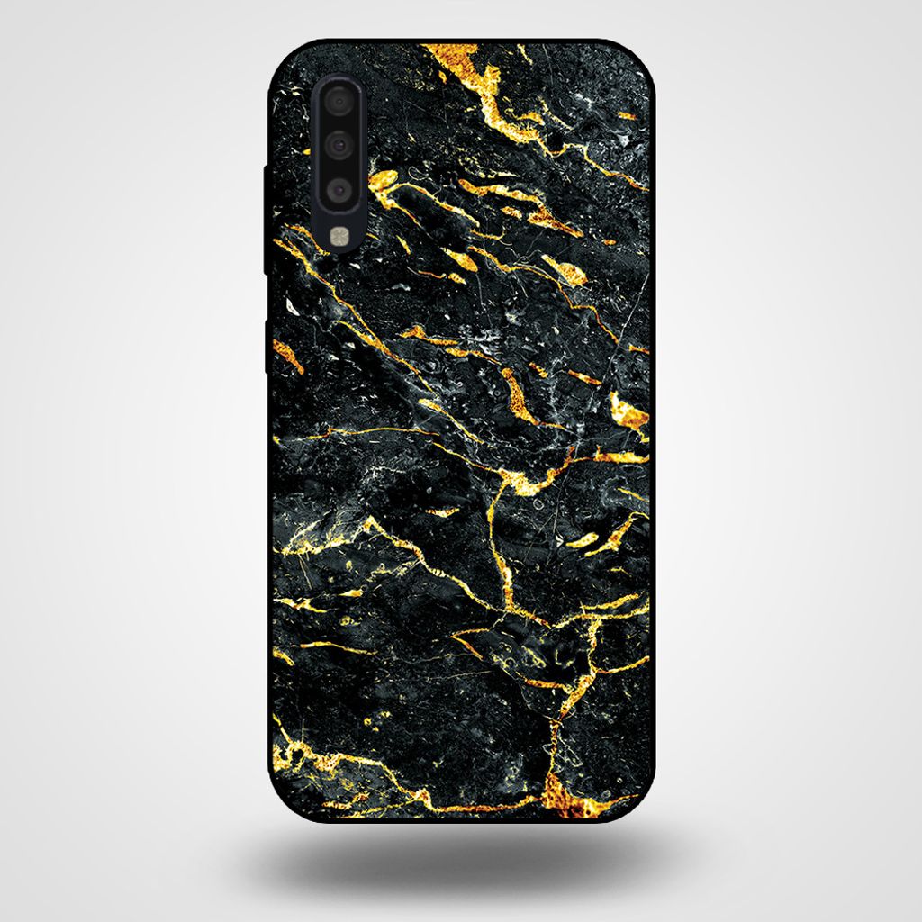 Smartphonica Handytasche für Samsung Galaxy A70s mit Marmordruck - TPU Rückseite Fall Marmor Design - Gold Schwarz
