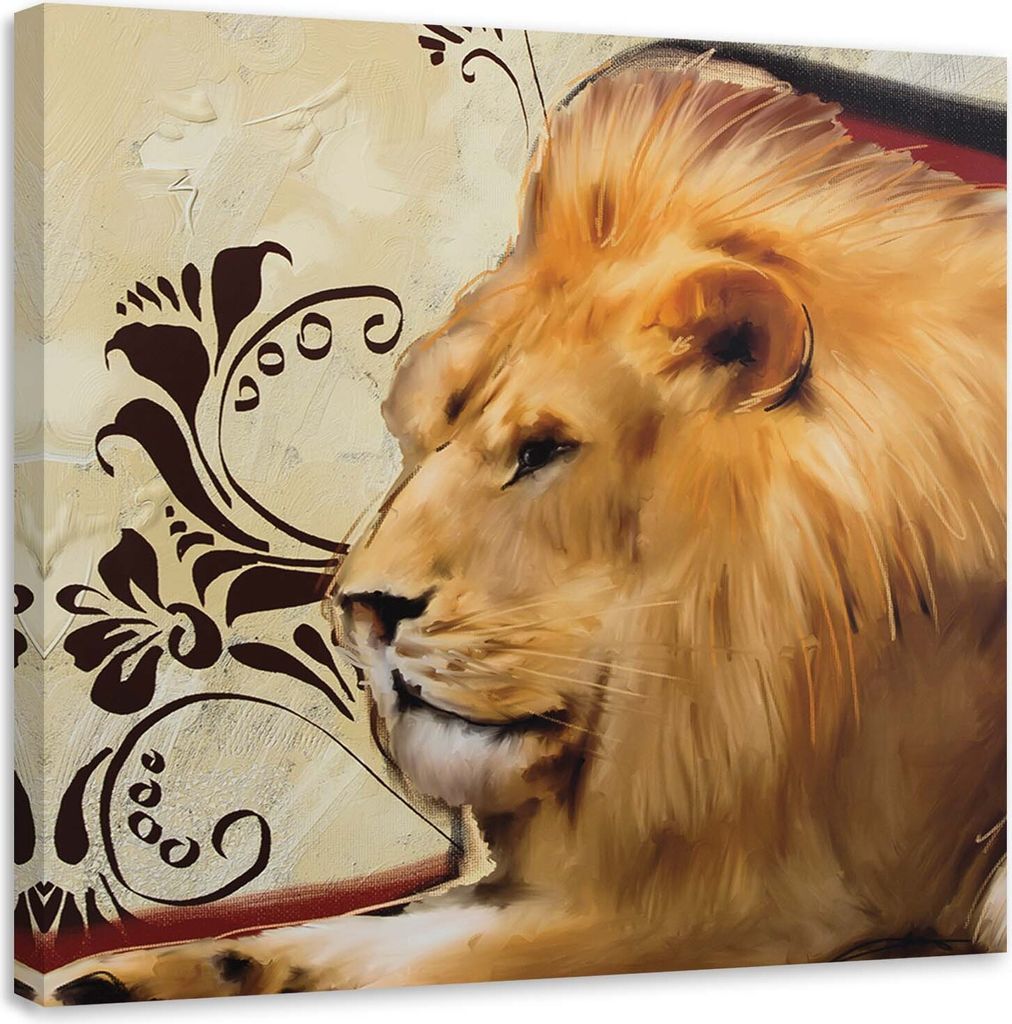 Leinwandbild löwe mit großer mähne 50x50 cm Feeby beige wandbild bereit zum aufhängen