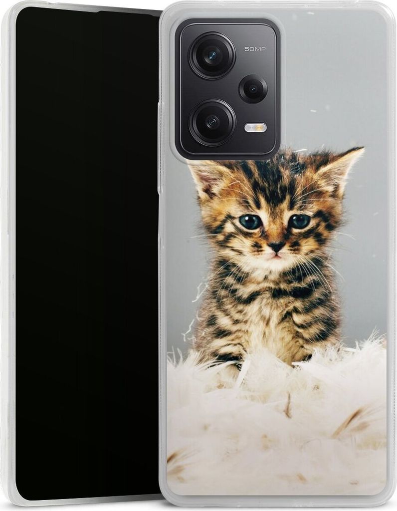 DeinDesign Slim Hülle für Xiaomi Redmi Note 12 Pro 5G Silikon Case Ultra Dünn Handyhülle Feder Haustier Katze
