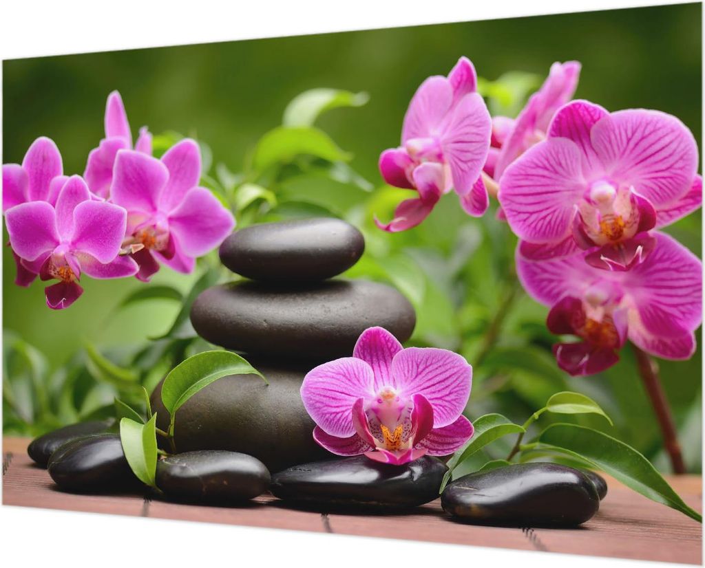 Wandtapete - Dekorative Tapete für Wohnzimmer - Tapetenfolie für Wanddekoration - 152x104 cm - Orchideensteine