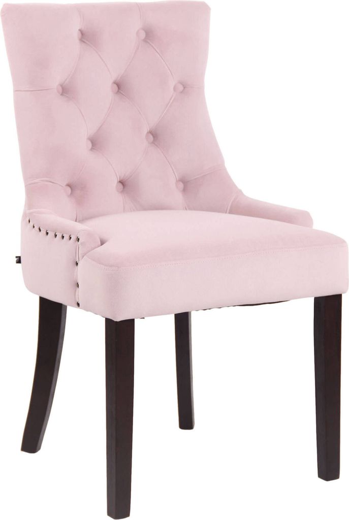 CLP Esszimmerstuhl Aberdeen Samt mit Gestell aus Kautschukholz und Sitzhöhe von 50 cm pink Gestell Farbe antik