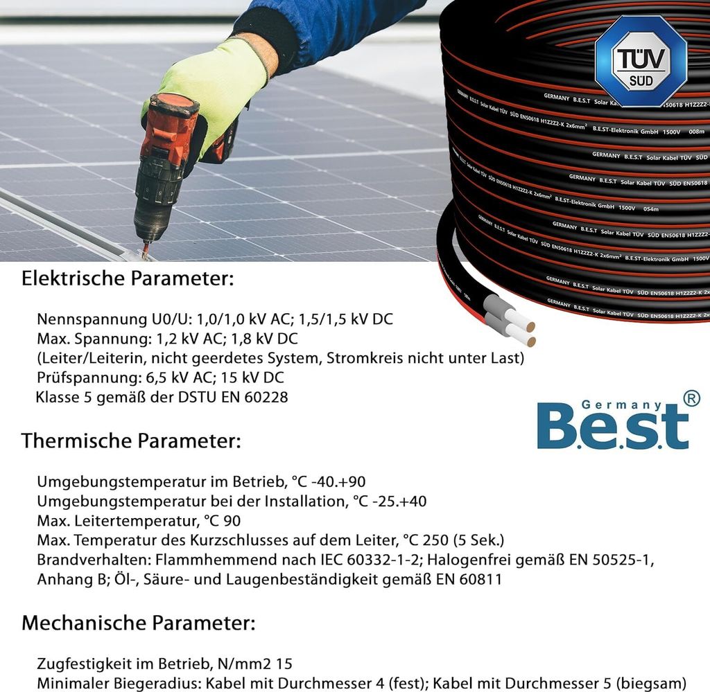Germany B.e.s.t Solarkabel Duplex 6 mm² 100 m H1Z2Z2-K Produktbild 