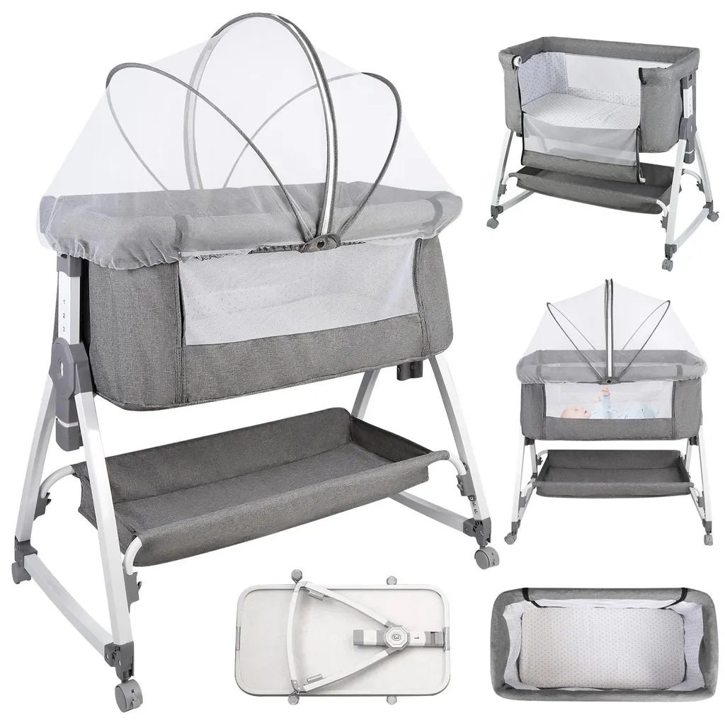 Berceau cododo évolutif et pliable gris pour nouveau-né avec matelas