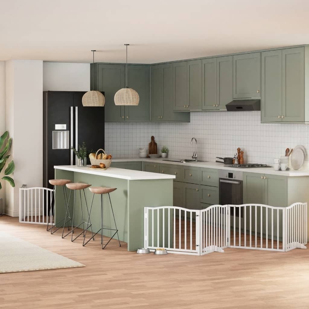 Design 8-tlg. Hundetor mit Tür Faltbar Weiß 640 cm Pappelholz, Sonstiges Hundezubehör 2024 Neu