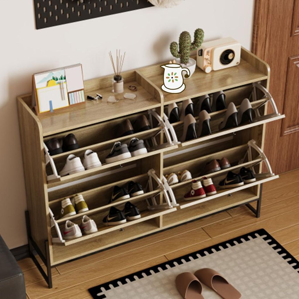 Schuhschrank mit 4 Klappen, einstellbarer Schuhregal, Schuhschrank,Schuhkipper, Diele Flur