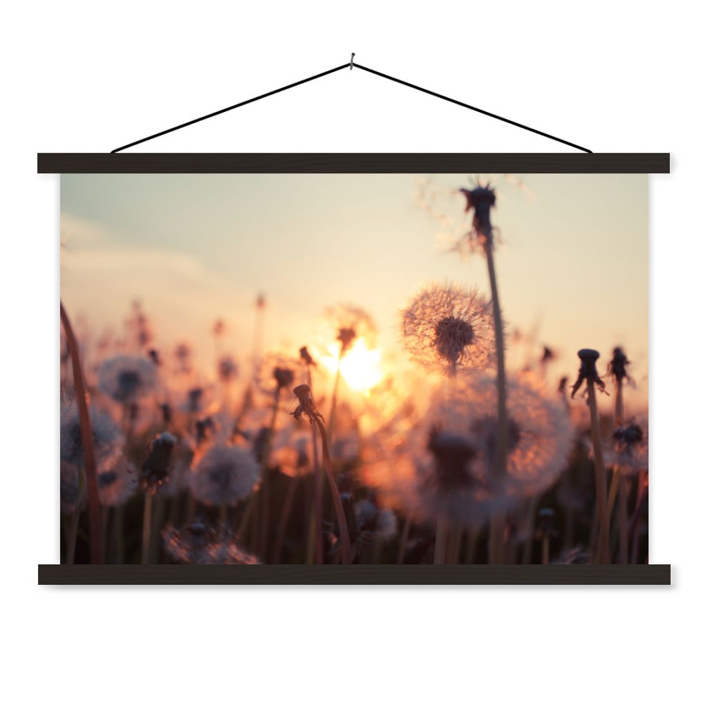 MuchoWow Textilposter Löwenzahn - Sonnenuntergang - Frühling 150x100 cm mit schwarzem Rahmen - Schlafzimmer