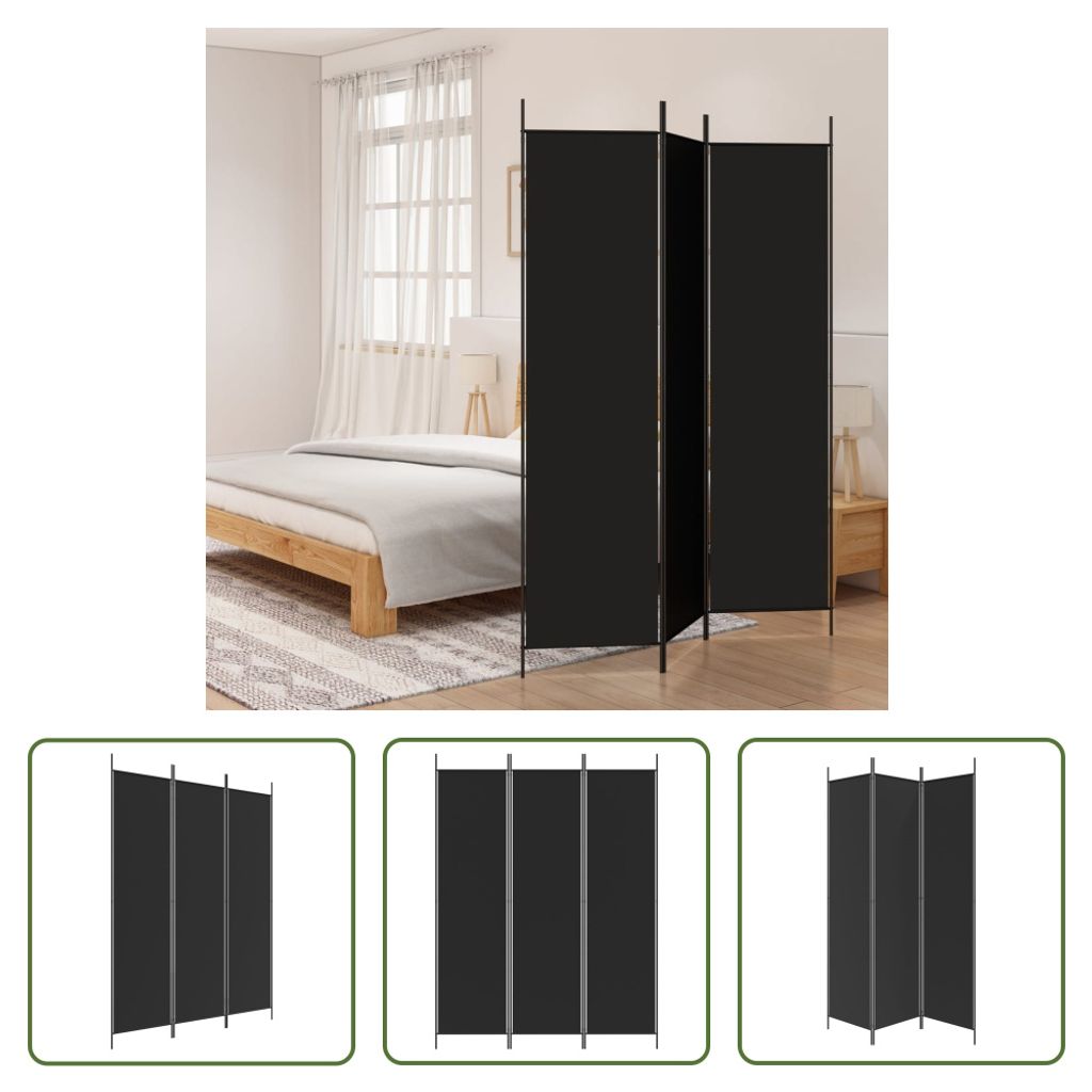 The Living Store 3ks. Paravent Black 150x200 cm látka Obrázok produktu 