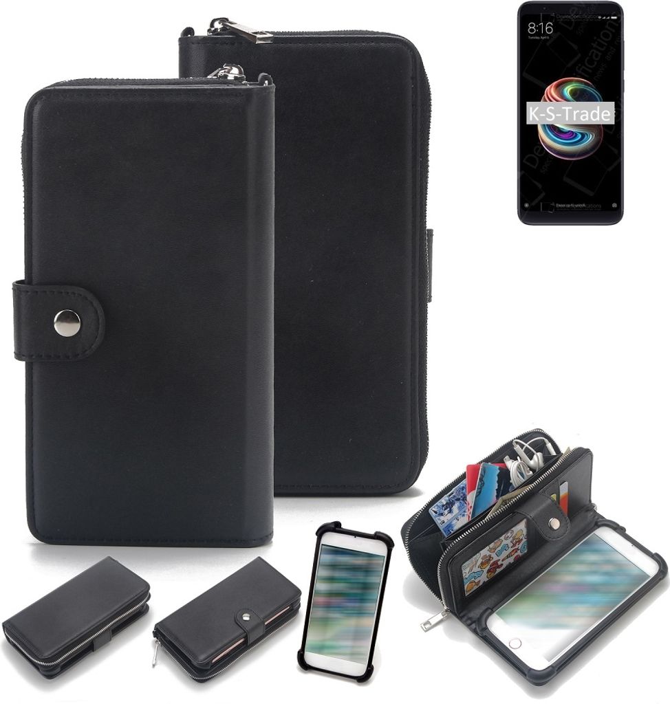 K-S-Trade 2in1 Handyhülle Schutzhülle kompatibel mit Xiaomi Redmi Note 5 SD625 India & Portemonnee Cover Handy Hülle Case Etui Geldbörse Wallet