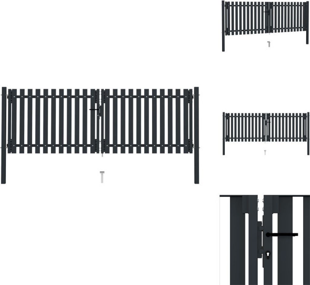 vidaXL Doppelflügel Zauntor Stahl 306x125 cm Anthrazit - Gartentore