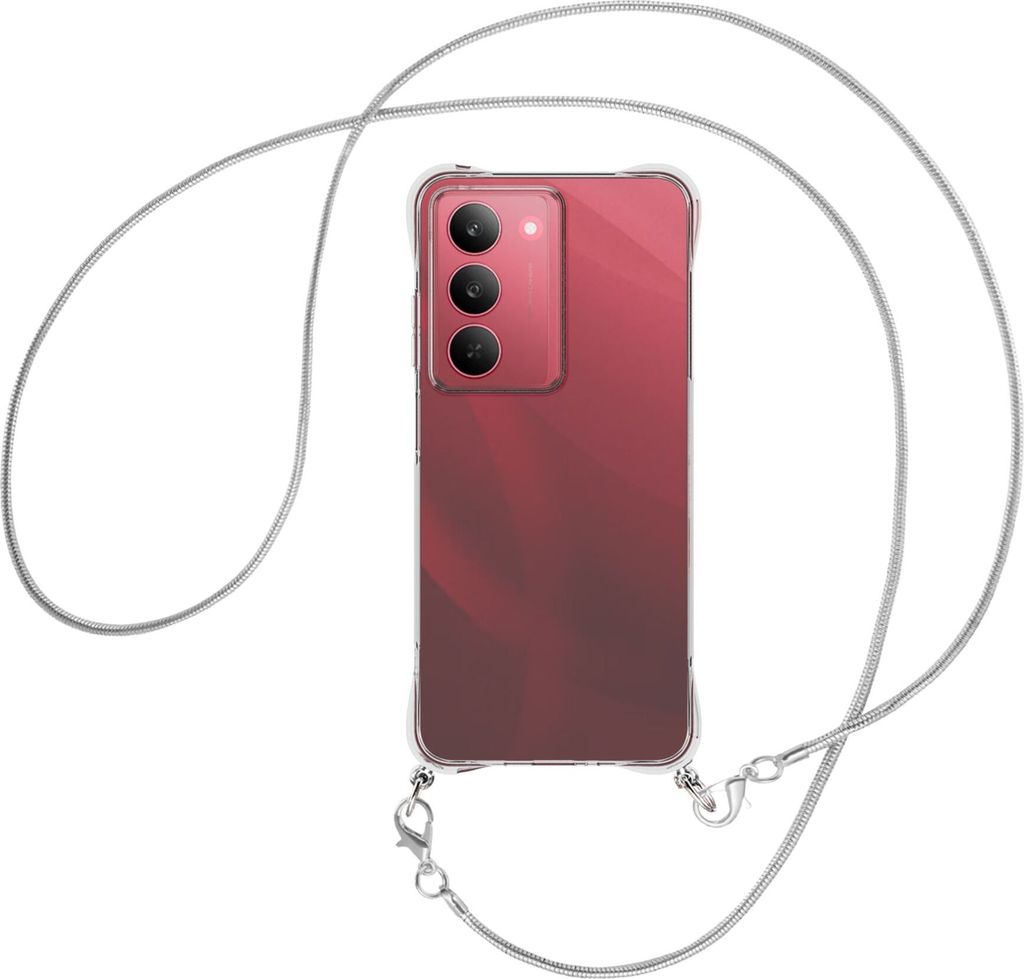Handykette Backcover-Schutzhülle mit Band (Metall silberfarben) für Realme 14X 5G - silberfarbene Snake-Kette