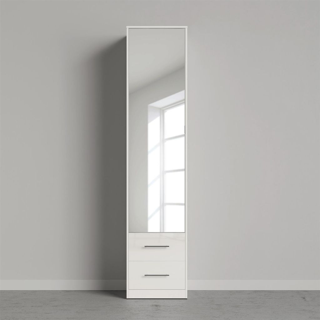 SMARTBett Spiegelschrank Kleiderschrank mit Spiegeltür 50cm Weiss/Weiss Hochglanz