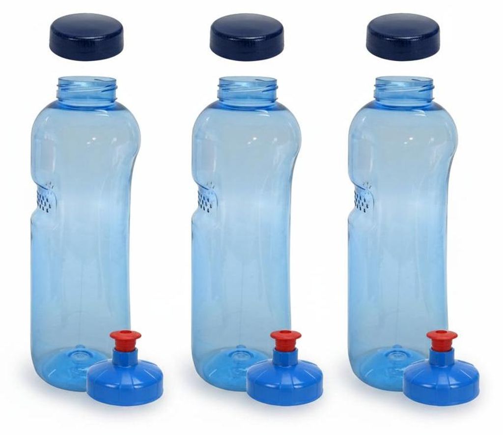 3x Kavodrink Tritan 1 L Wasserflasche (BPA frei) + 3x Trinkdeckel Push-Pull mit Trinknippel Flasche Sport