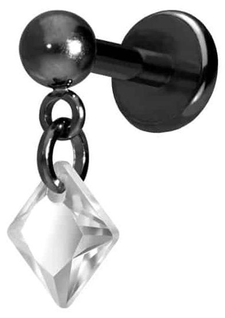 Ohrpiercing, Nasenpiercing Titan Labret mit Push Fit KRISTALLQUADRAT Schwarz Stablänge: 5mm | Stabstärke: 1mm