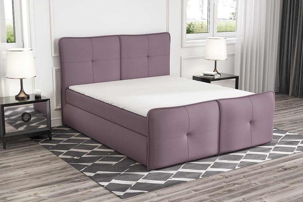 Boxspringbett HALL 140 x 200 mit 2 Bettkästen, Bonell-Matratze und Topper. Farbe: Rosa