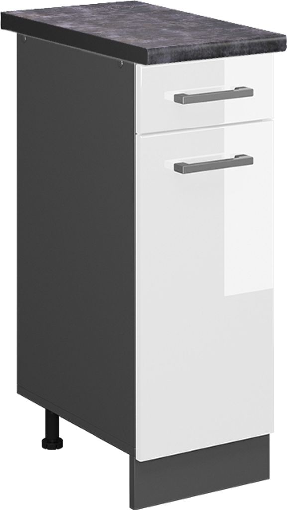 Küchenunterschrank Vicco R-Line Weiß Hochglanz 30 cm , AP Anthrazit, Model 46505