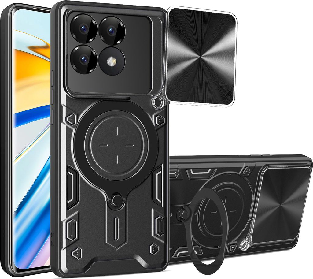 Handyhülle für Xiaomi Poco F6 Pro/Redmi K70 /K70 Pro Dual-Layer Stoßfest Rüstung Hülle mit Dia Kameraschutz und Kreisförmig Ring Ständer Sch...