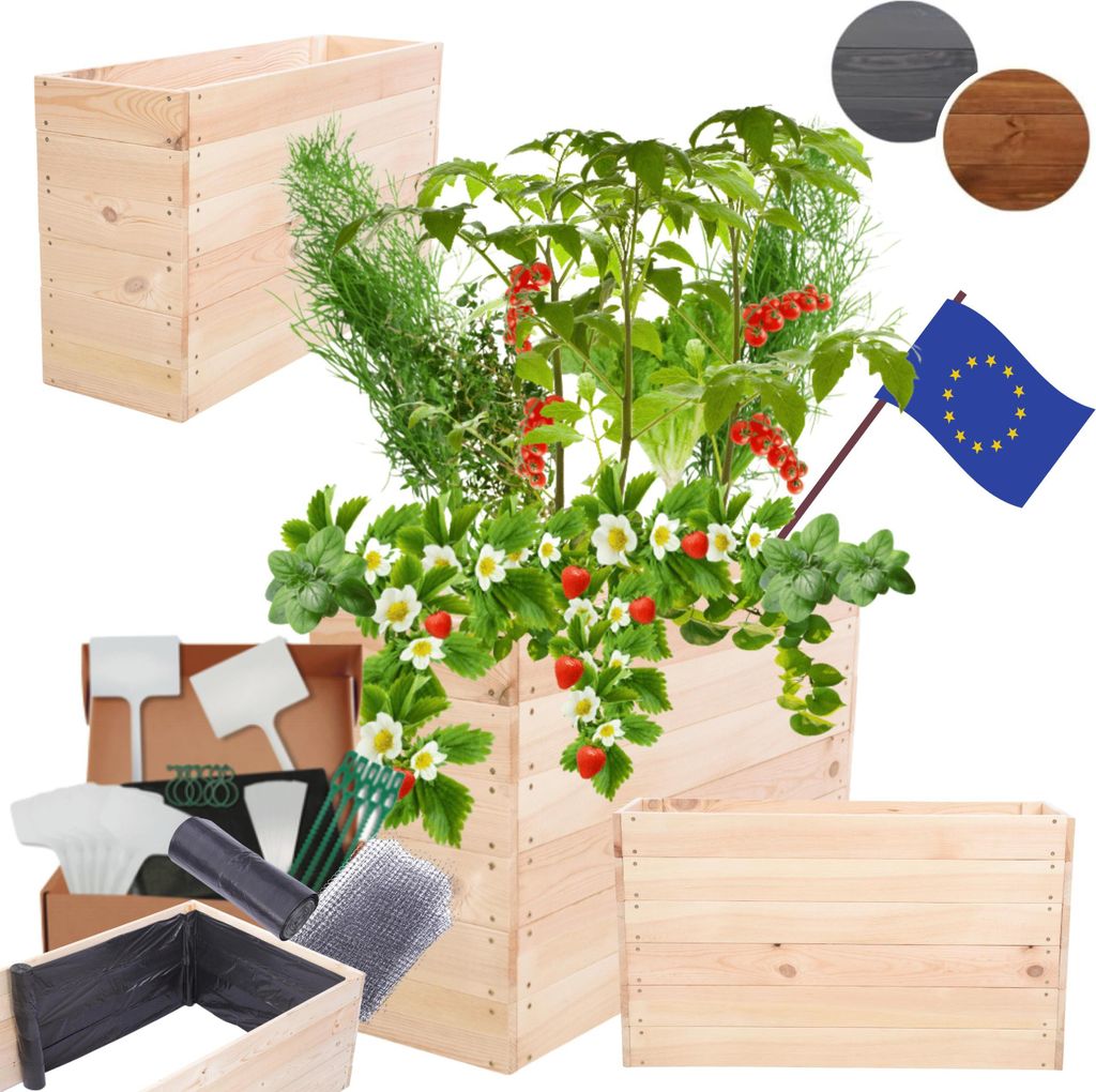 MODO24 Hochbeet Holz, Pflanzkasten, Massivholz, Kiefer, Kräuterbeet, Blumenkasten, Garten, Terrasse, 54x103x30 cm, Natur imprägniert, ZP06