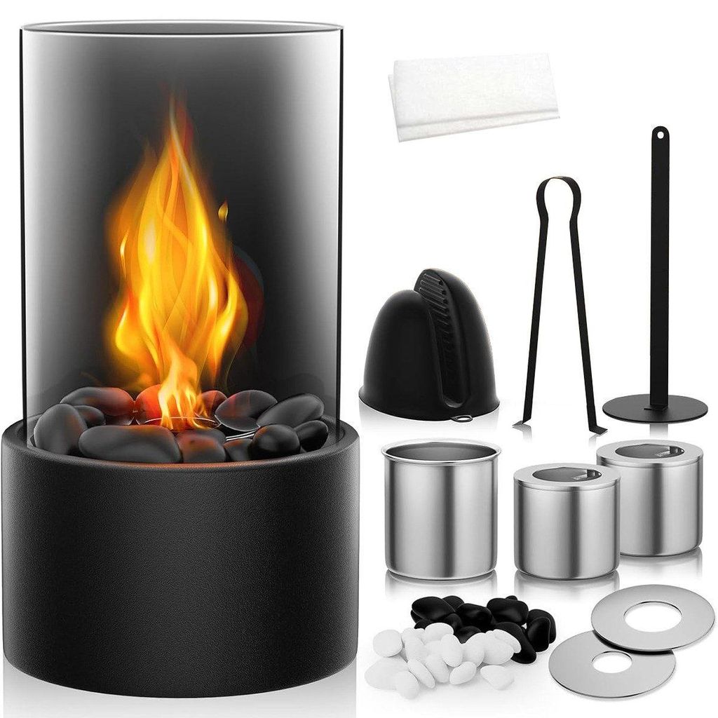 Tischfeuer Tischkamin Bioethanol Kamin mit Glas Dekosteinen Produktbild 