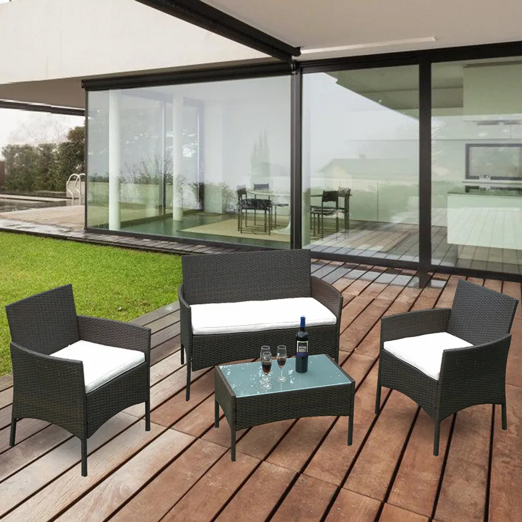Jiubiaz Arredo Esterni: Set Salotto Polyrattan Marrone Design Classico