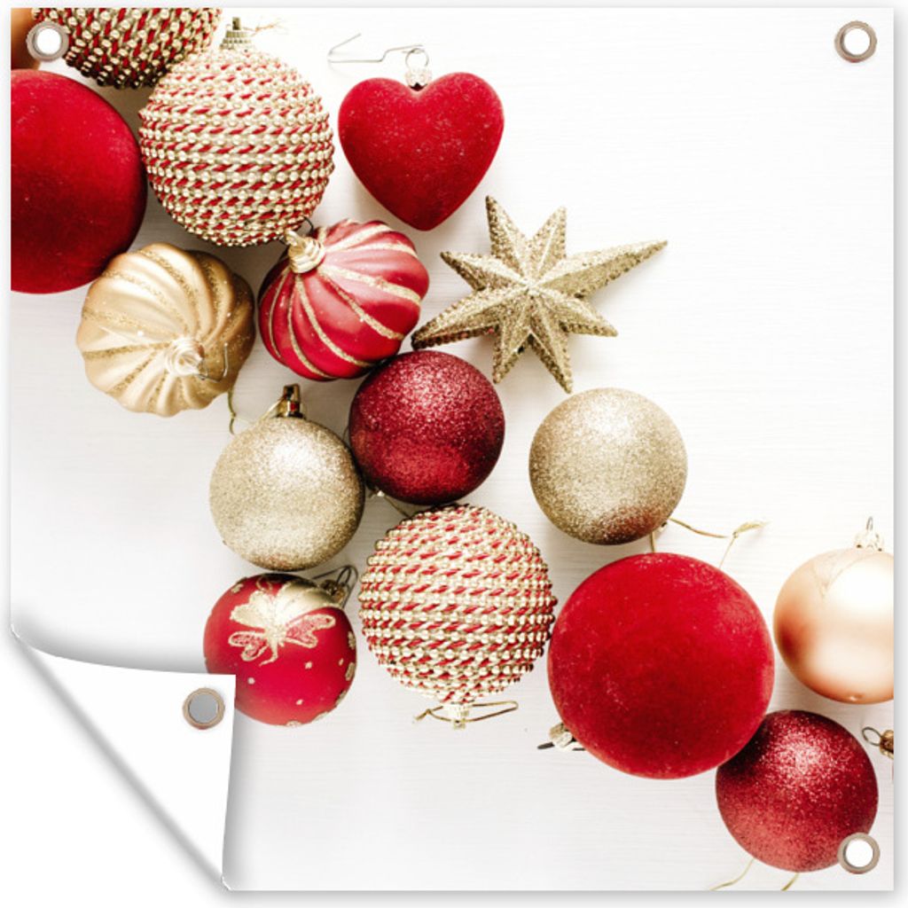 MuchoWow 100x100 cm Outdoor-Poster Gartendeko Sichtschutz Garten Poster für den Garten Winter - Rot - Kugeln