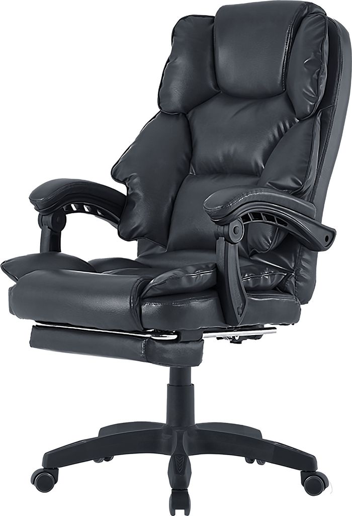 Bürostuhl mit Fußstütze und flexiblen 3-Punkt-Armlehnen ergonomischer Schreibtischstuhl im Lederoptik-Design mit einer verstellbaren Rückenlehn...