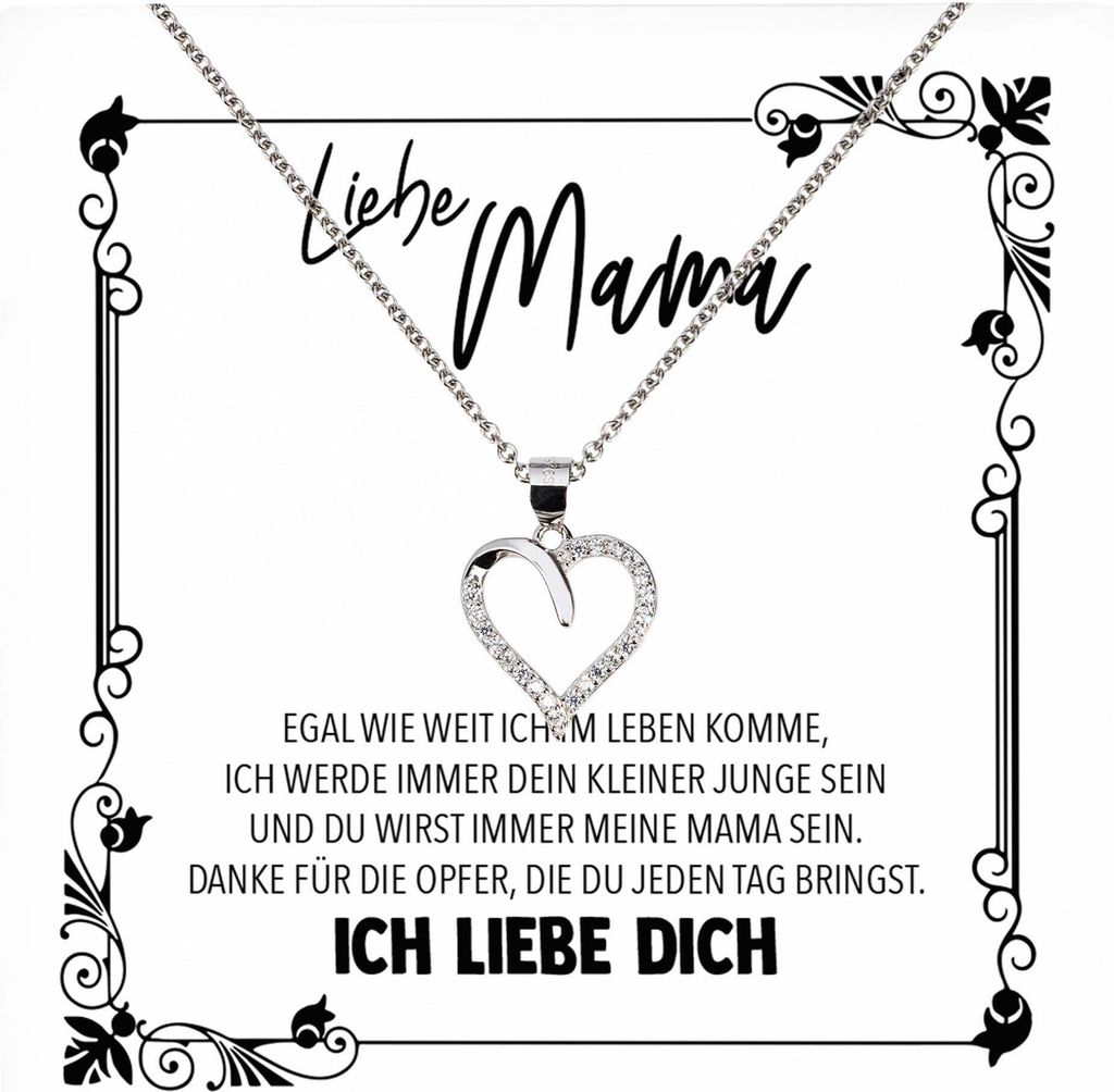22Feels Echt Silber Halskette - Liebe Mama Geschenk von Sohn Geburtstag und Muttertag Mutter Schmuck Set für Frauen - Herz Anhänger, Karte