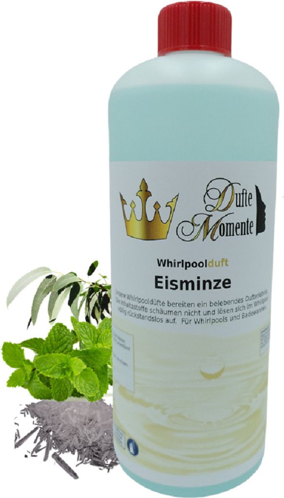 Dufte Momente | Whirlpool Duft 1 Liter Eisminze (Eukalyptus, Menthol, Minze) | mit naturreinen und natürlichen ätherischen Ölen | kein Schaum | ...