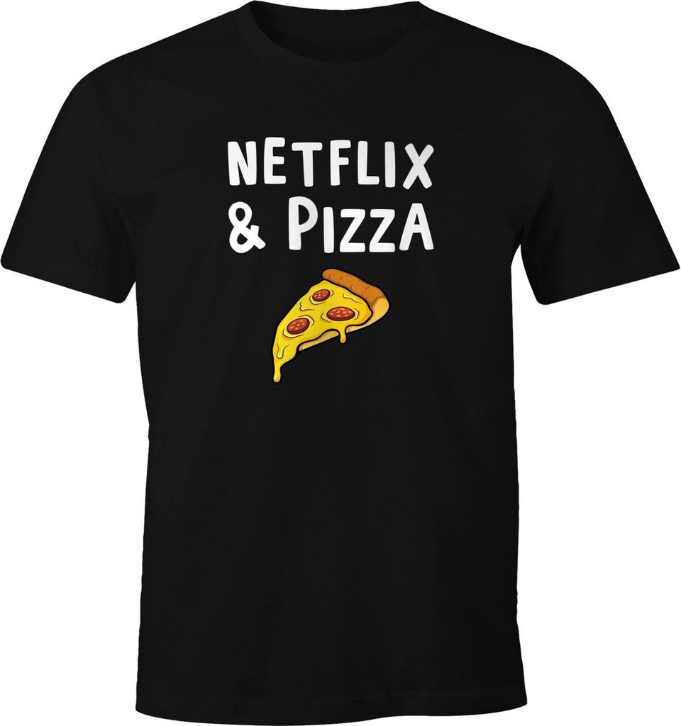 Herren T-Shirt Netflix & Pizza Serienjunkie Fun-Shirt Spruch-Shirt Moonworks schwarz XXL