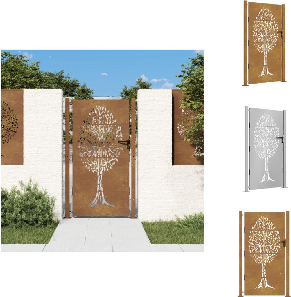 vidaXL Gartentor 105x180 cm Cortenstahl Baum-Design - Gartentore
