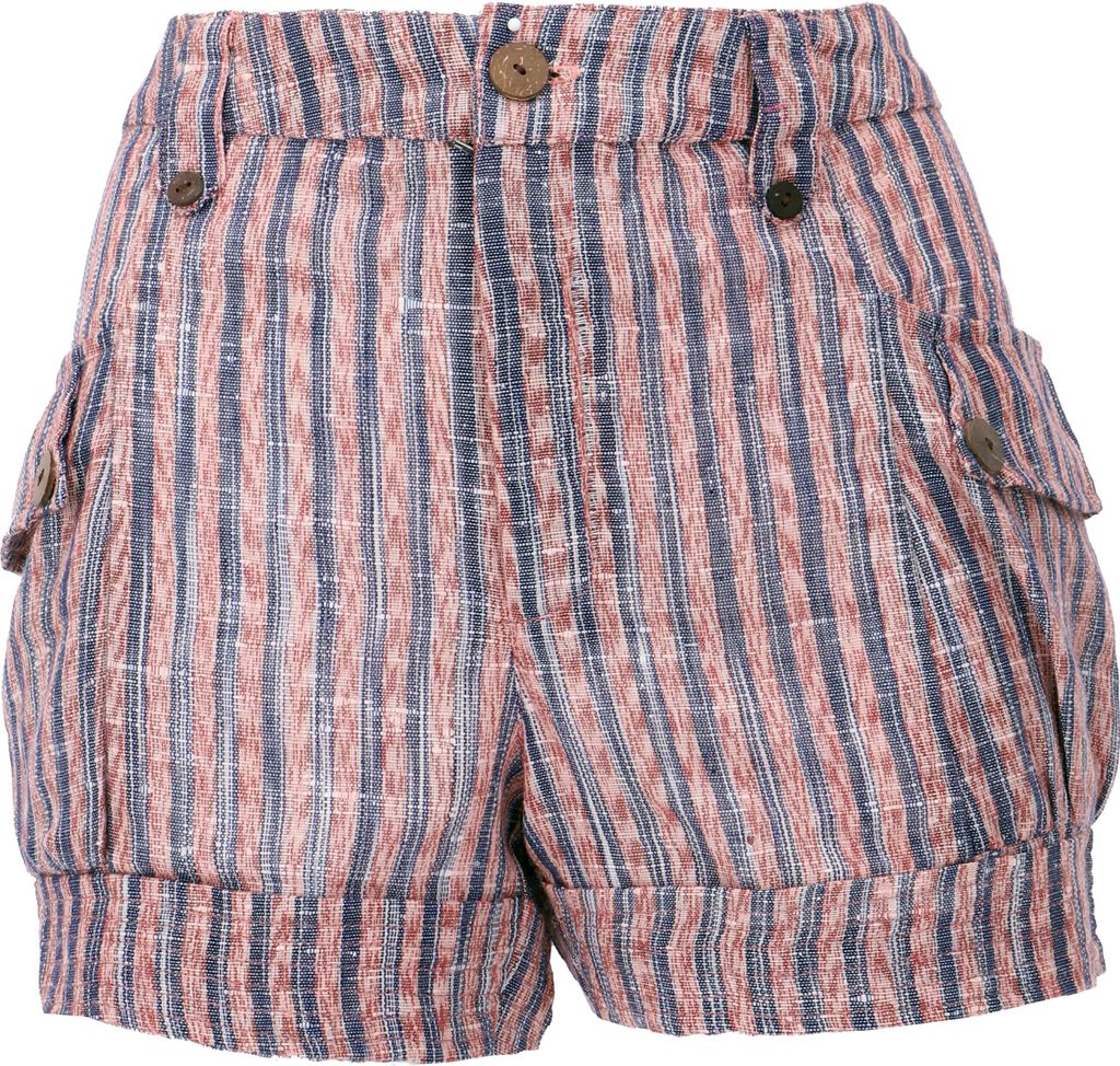 Shorts Boho-chic, Kurze Khadi Hose - Blau/rosa Gestreift, Damen, Pink, Baumwolle, Größe: M