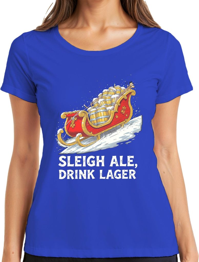 Sleigh Ale Drink Lager Weihnachten Bier Geschenk Santa lustig Damen T-Shirt, Blau, 3XL