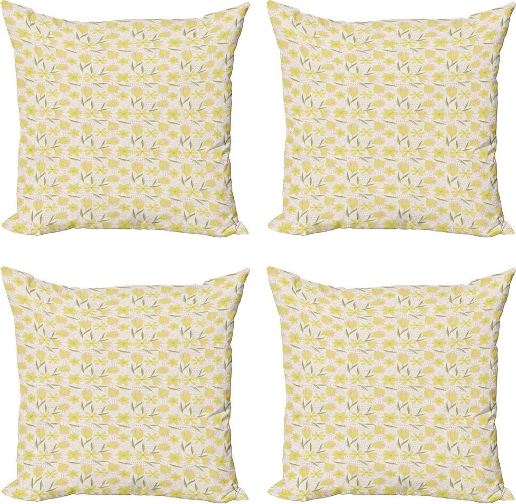 ABAKUHAUS Frühling Kissenbezug Set (4 Stück), Saisonale Petals mit Blättern, Moderner Doppelseitiger Digitaldruck, 45 cm x 45 cm, Mehrfarbig