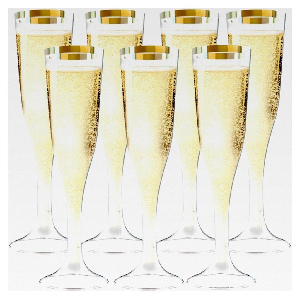 Plastik Sektgläser 50 Stück Champagnerflöten aus Kunststoff 150ml Wiederverwendbare Sektgläser mit Goldrand für Hochzeiten, Partys, Picknicks ...