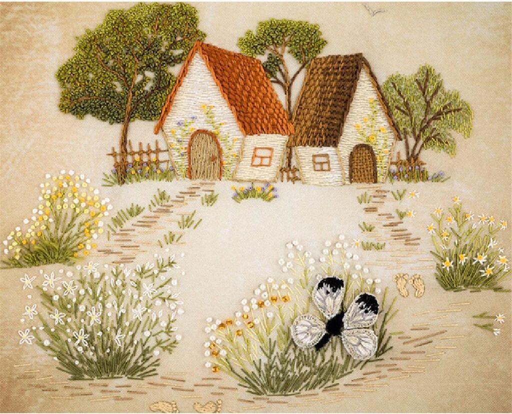 Panna Plattstich Set "Häuser", Stickbild vorgezeichnet, 27x27cm