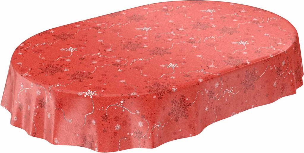 Tischdecke Wachstuch Weihnachten Rot Robust Wasserabweisend Oval Breite 140 cm Länge 240 cm