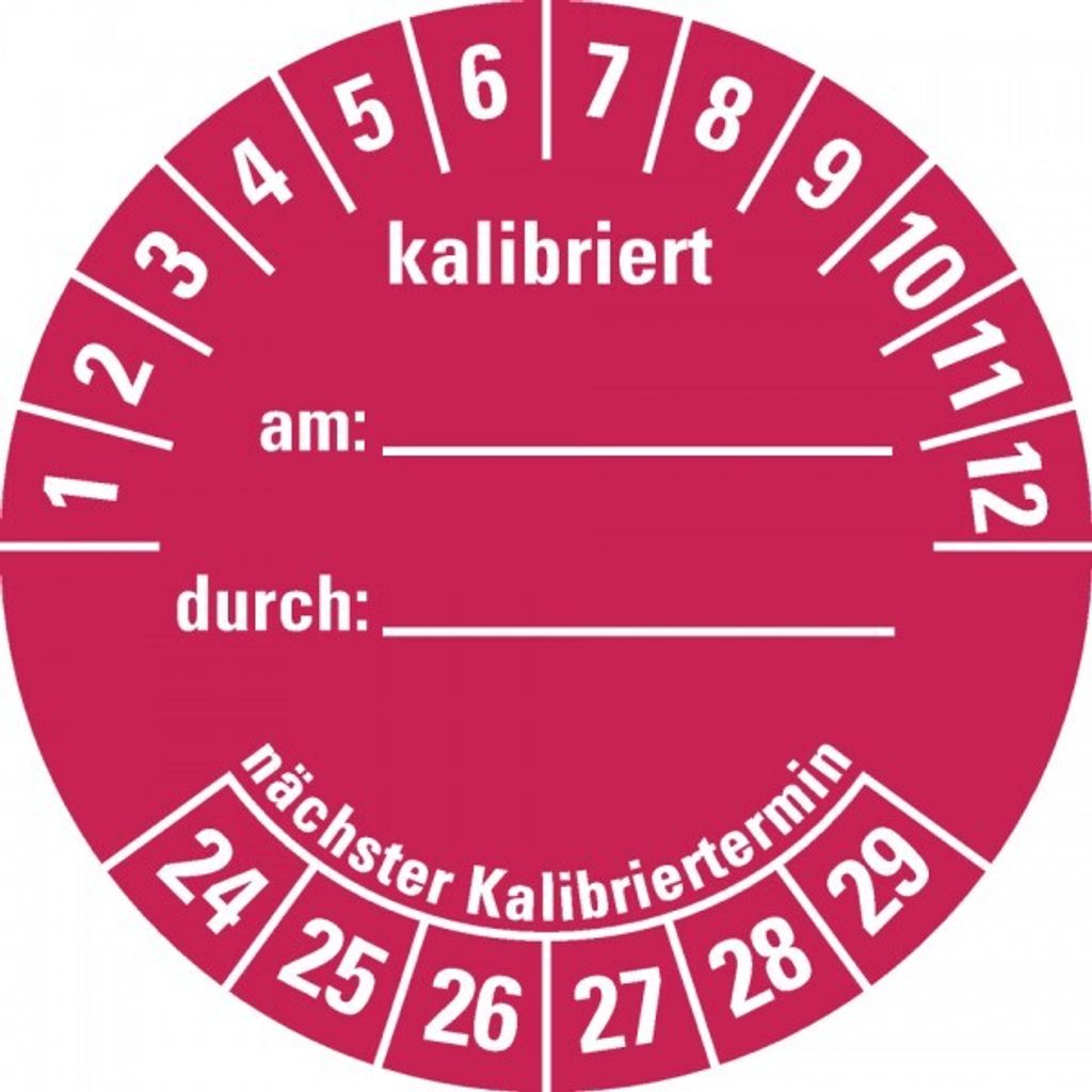 Dreifke Aufkleber I Prüfplakette kalibriert 24-29, rot, Dokumentenfolie, sel...