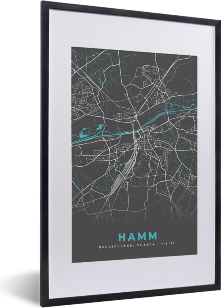 MuchoWow® Gerahmtes Poster Stadtplan - Deutschland - Blau - Produktbild 