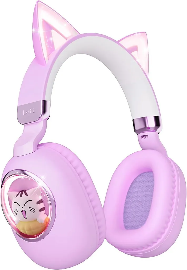 Cuffie Bluetooth Gatto LED per Bambini - Wireless USB-C con Mic