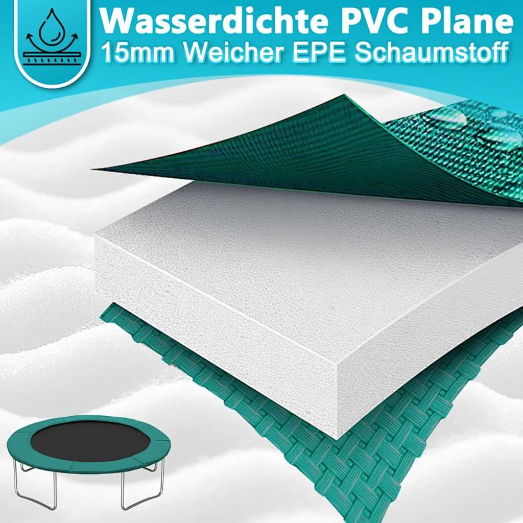 Bâche de Protection Trampoline 305cm Verte avec Coussin Intégré