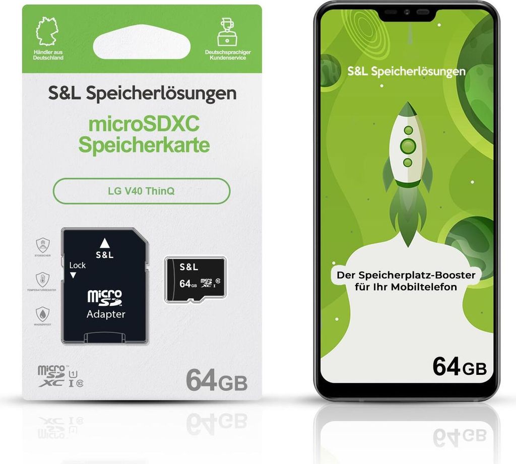 microSD Speicherkarte S&L für LG V40 ThinQ - Speicherkapazität: 64 GB