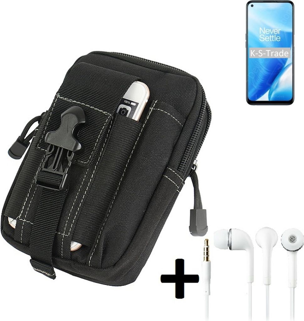 K-S-Trade Gürteltache + Kopfhörer kompatibel mit OnePlus Nord N200 5G Gürtel Tasche Holster Schutz Hülle Handy Hülle schwarz inkl. Extrafächer