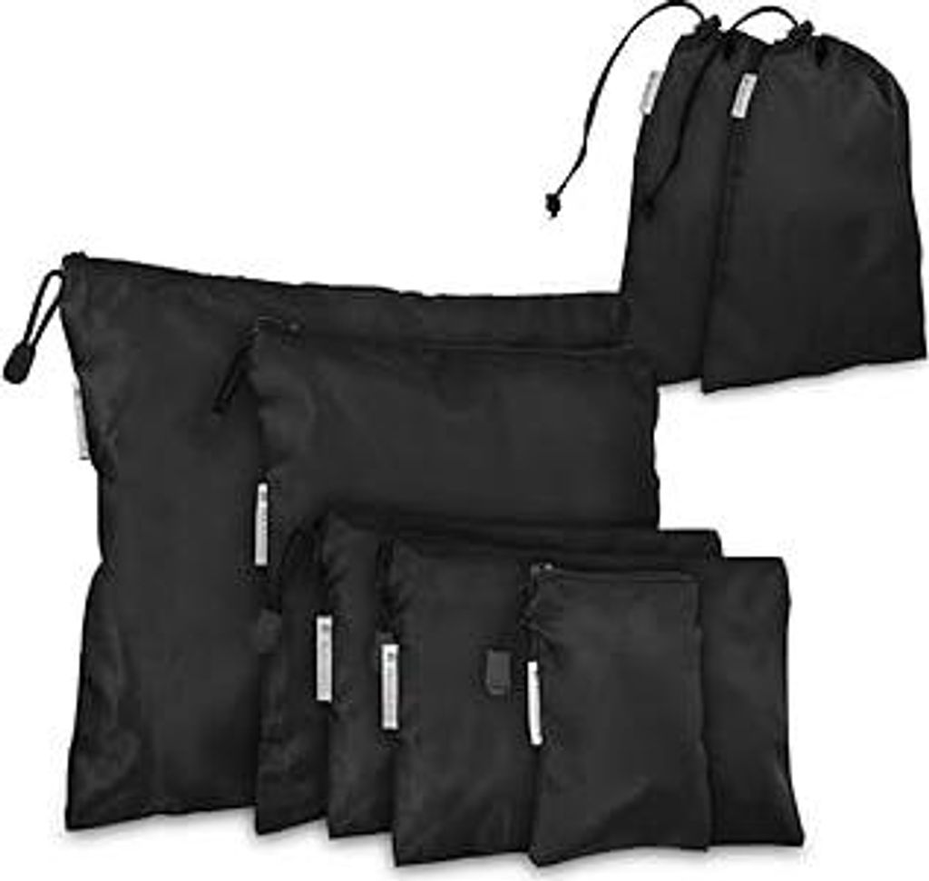 Navaris Koffer Packbeutel Set 7-teilig - 7X Schuhbeutel Wäschebeutel Reise Packtaschen - Rucksack Organizer Beutel - Stausack Reisebeutel Schwarz