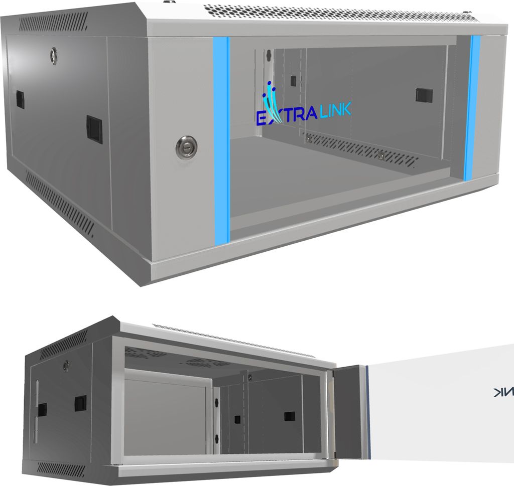 Extralink Serverschrank 19 Zoll 4U 600x600 Wandmontage Netzwerkschrank grau, Rack Wandschrank für Server, Switch, Patchpanel