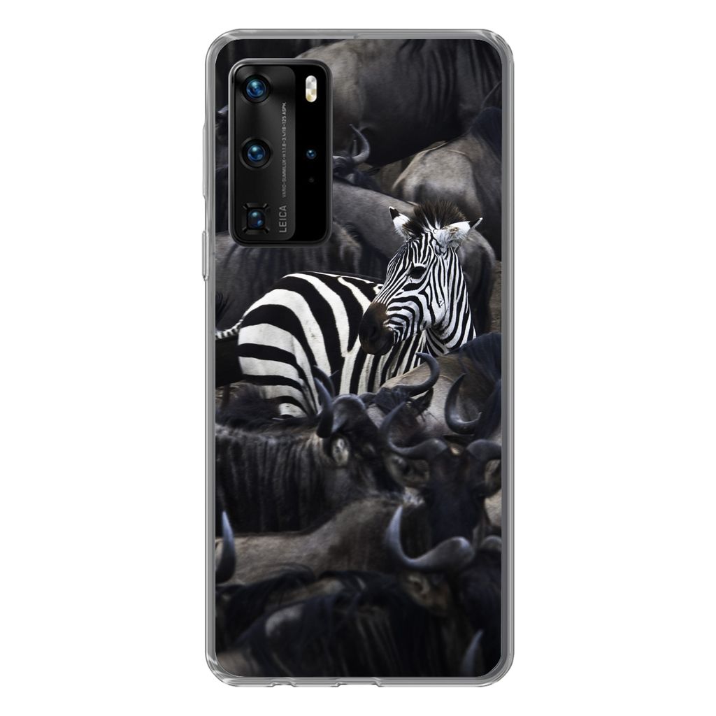MuchoWow Handyhülle Schutzhülle Hülle für Huawei P40 Pro Zebra - Büffel - Braun Silikon Softcase Handy Hülle - Schutz