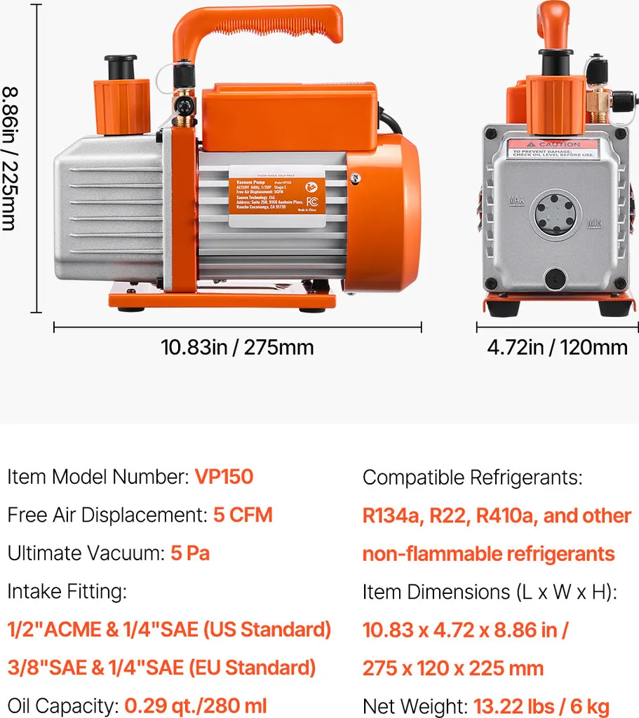 Pompa per Vuoto Professionale 5 CFM SucceBuy Set Auto AC HVAC - Offerta - 7