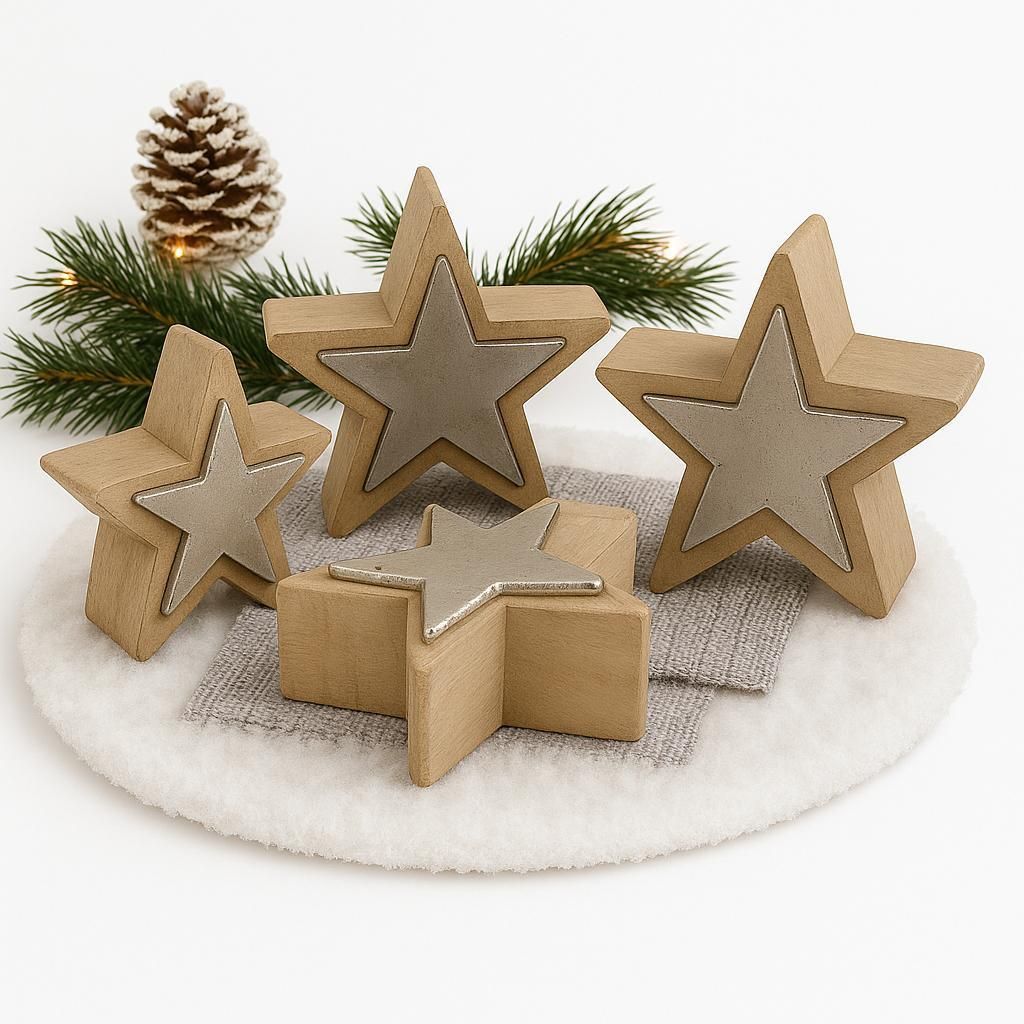 4 Deko Sterne Tischdeko Weihnachtsdeko Dekoration Weihnachten Aluminium Holz
