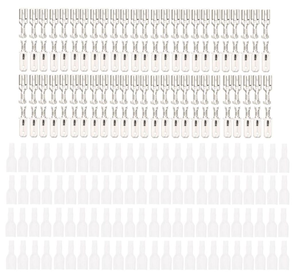 200 Stück verzinntes Messing 6,3 mm Flachstecker Crimpverbinder Isolierhülsen-Set