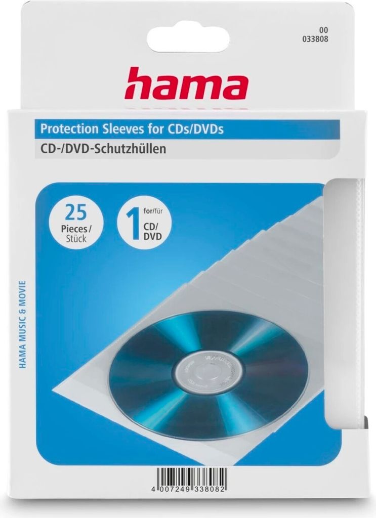 Hama CD-ROM/DVD-ROM Protective Sleeves 25, Transparent, 135 x 20 x 185 mm, Transparent