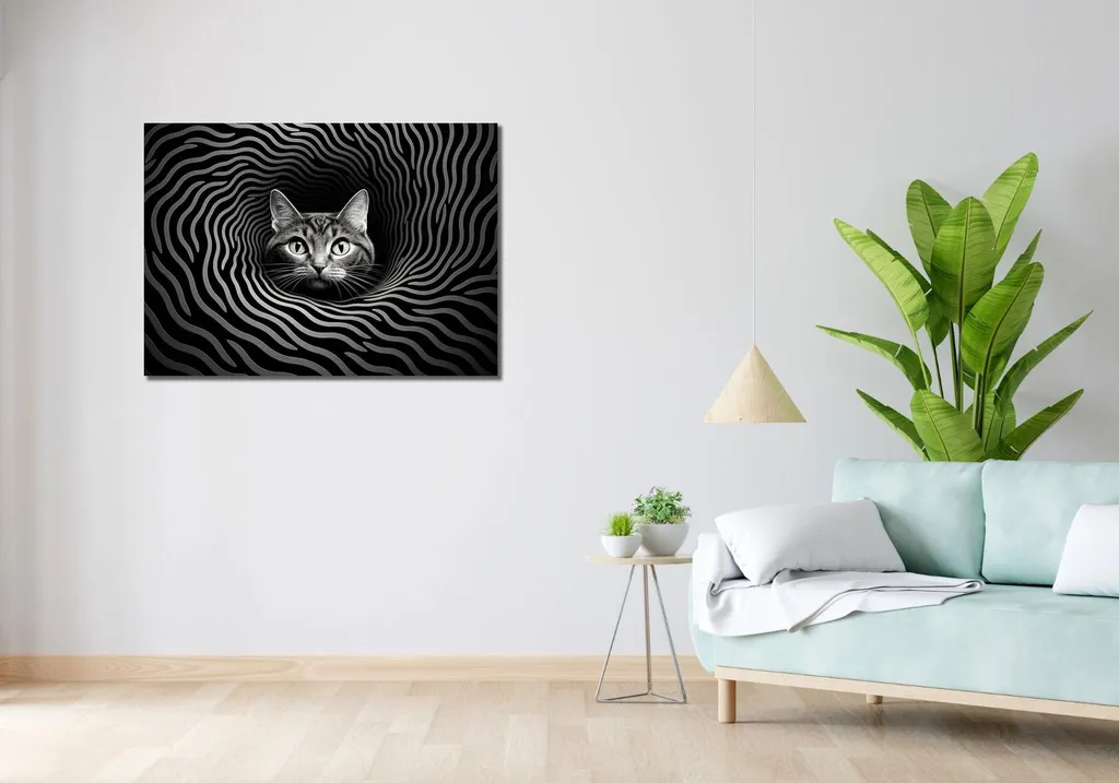 Image Chat Regard Hypnotisant 100x70 cm - Impression Grand Format Noir - 2